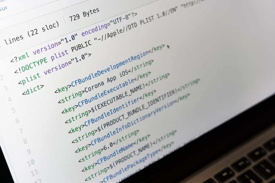Source code on a laptop screen
